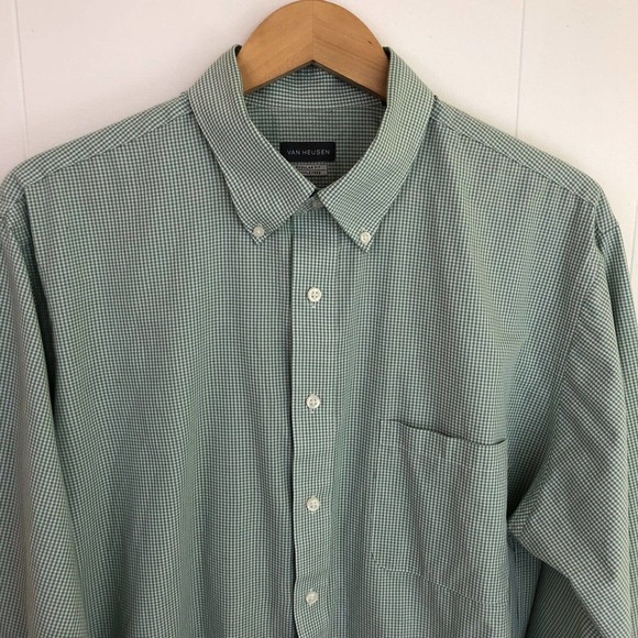 Van Heusen Checkered Dress Shirt Men Large 16.5 34-35 Regular Fit Wrinkle Free - Picture 2 of 9